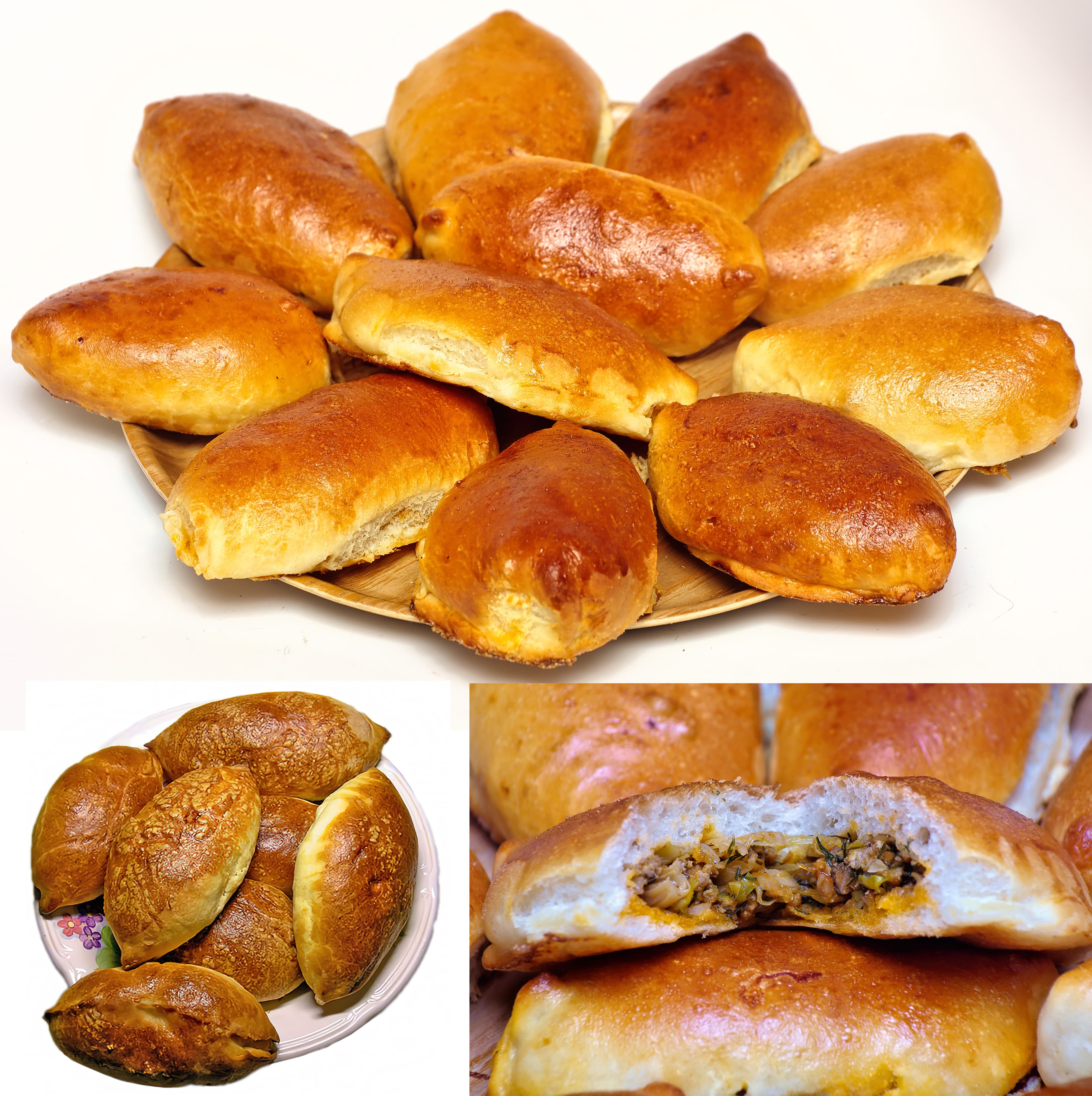 Pirozhki — a eastern europe cuisine street food dish from Eastern Europe — featuring yeast-leavened, boat-shaped, baked or fried