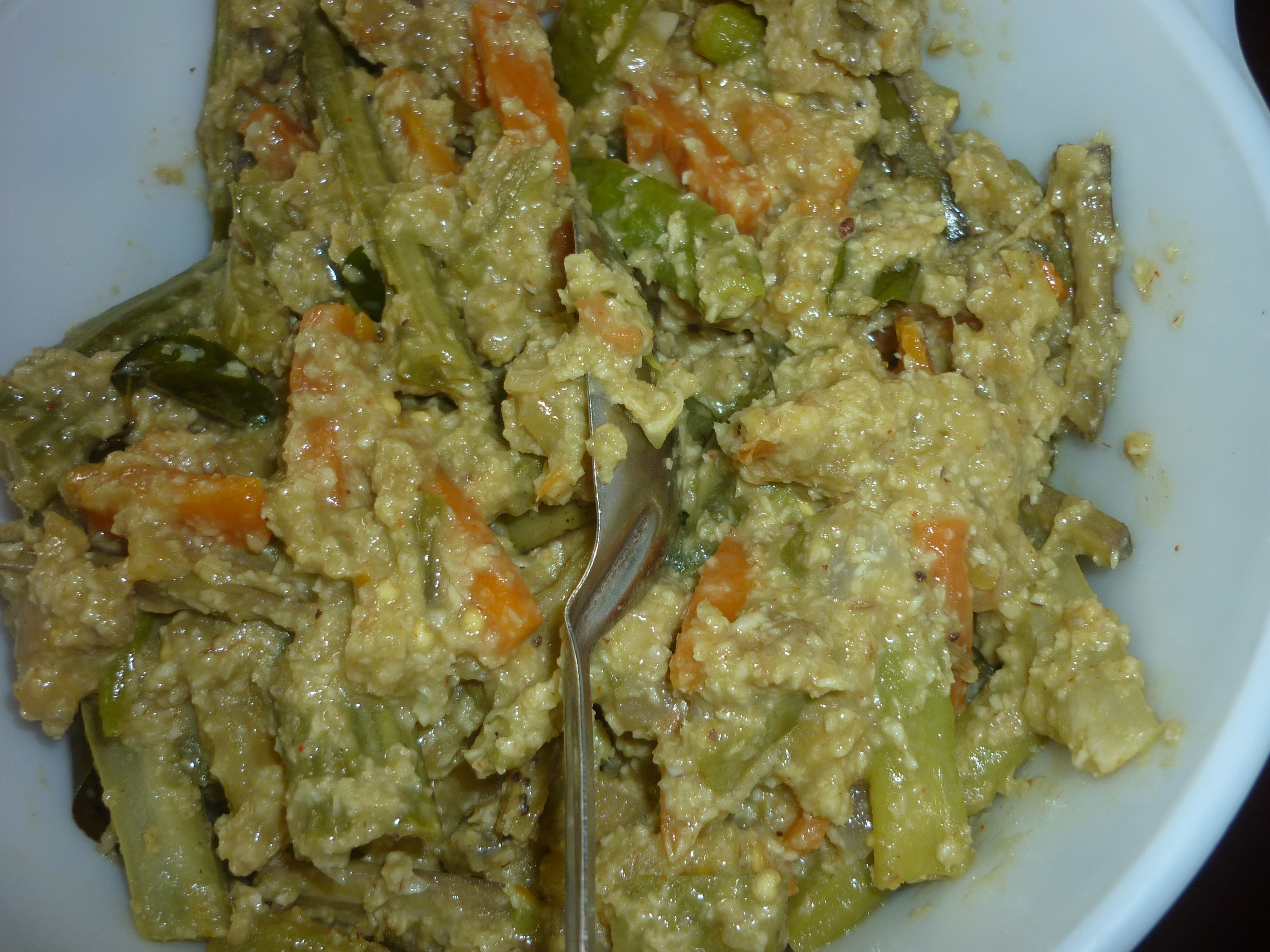 Avial — a indian main course dish from India — featuring vegetable stew, coconut-based, thick gravy variant