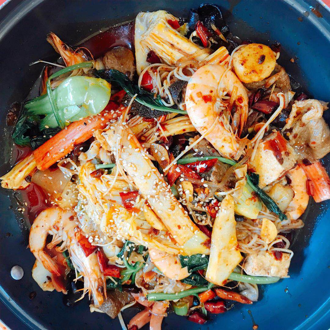Mala xiang guo — a people's republic of china cuisine main course dish from People's Republic of China — featuring stir-fried, mala-forward, build-your-own