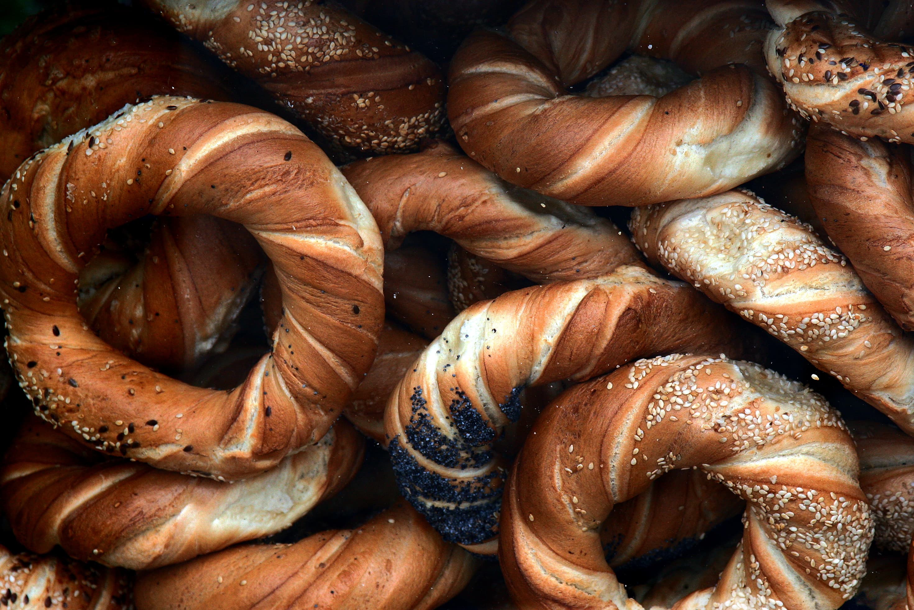 Obwarzanek krakowski — a polish snack dish from Poland — featuring boiled-then-baked, braided ring, street snack