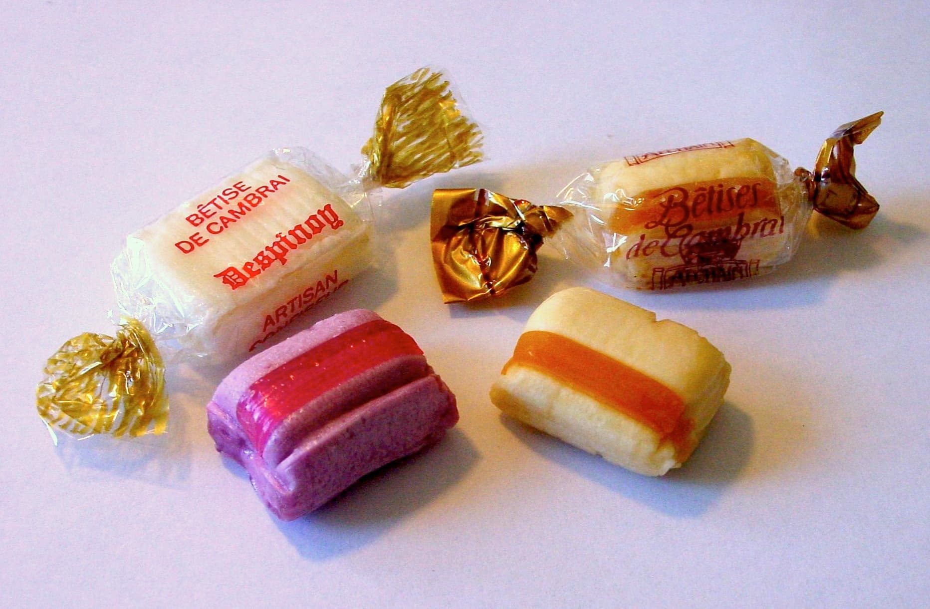 Bêtise de Cambrai — a french main course dish from France — featuring boiled sweet, mint-forward, caramel-striped