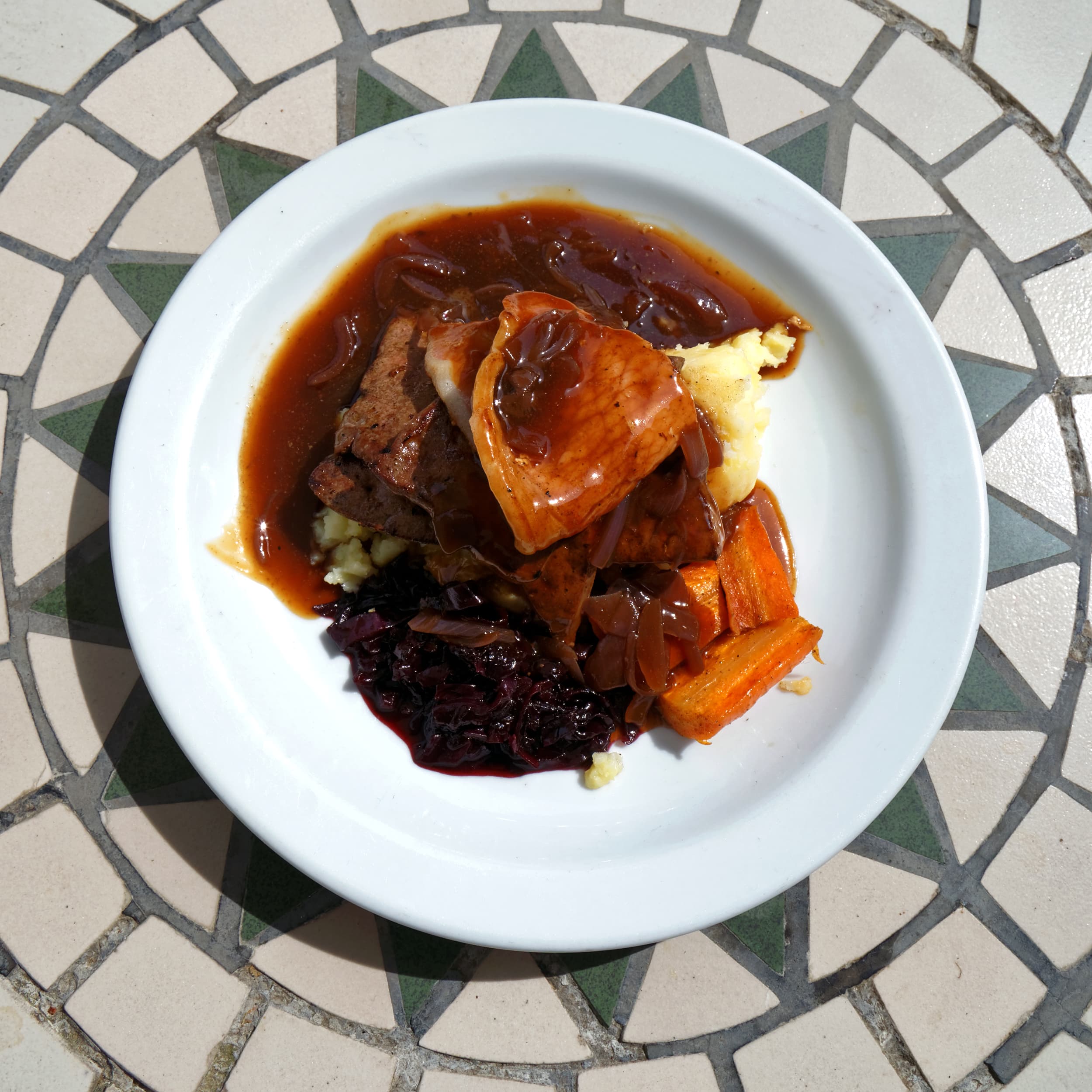 Calf's liver and bacon — a british main course dish from United Kingdom — featuring sautéed, bacon fat-cooked, veal and pork
