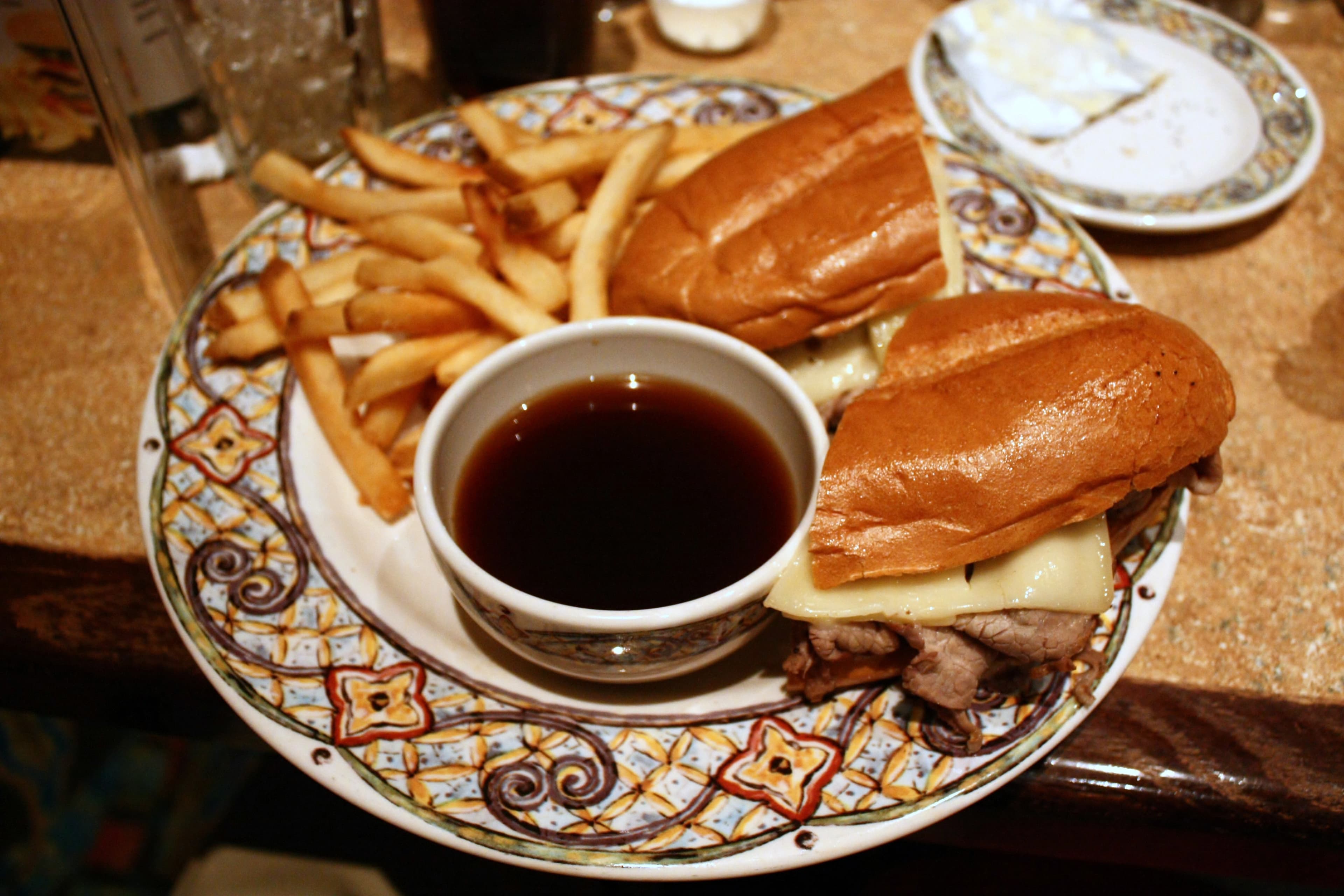 Au jus — a french main course dish from France — featuring pan juices, light broth, natural reduction