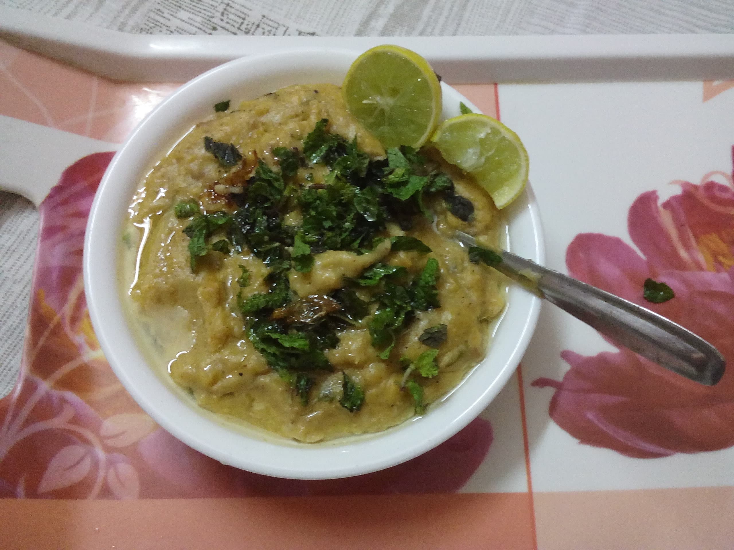 Hyderabadi haleem — a indian main course dish from India — featuring slow-cooked paste, meat + lentil base, Ramadan tradition